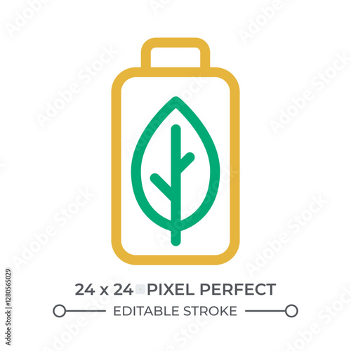 Eco friendly battery colorful line ui icon. Rechargeable accumulator with leaf. Minimize resource depletion. Isolated vector duotone linear symbol. User interface element, pixel perfect