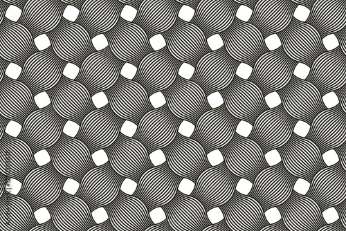 Traditional lacing wicker seamless pattern, vector weaving geometric repeat abstract background, interlacing rattan knitting tiling wallpaper.