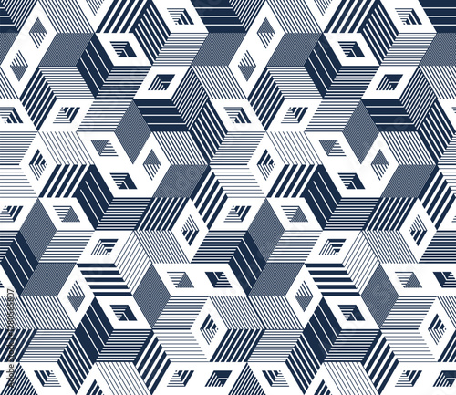 3D cubes seamless background, abstract tiling endless pattern with blocks, cubic optic construction wallpaper, surreal op art surface modular abstraction.
