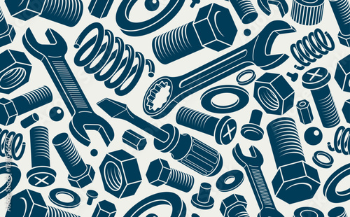Repair and maintenance seamless background, vector mechanical fix service theme endless wallpaper, bolts and wrenches tiling pattern, elements can be used separately.