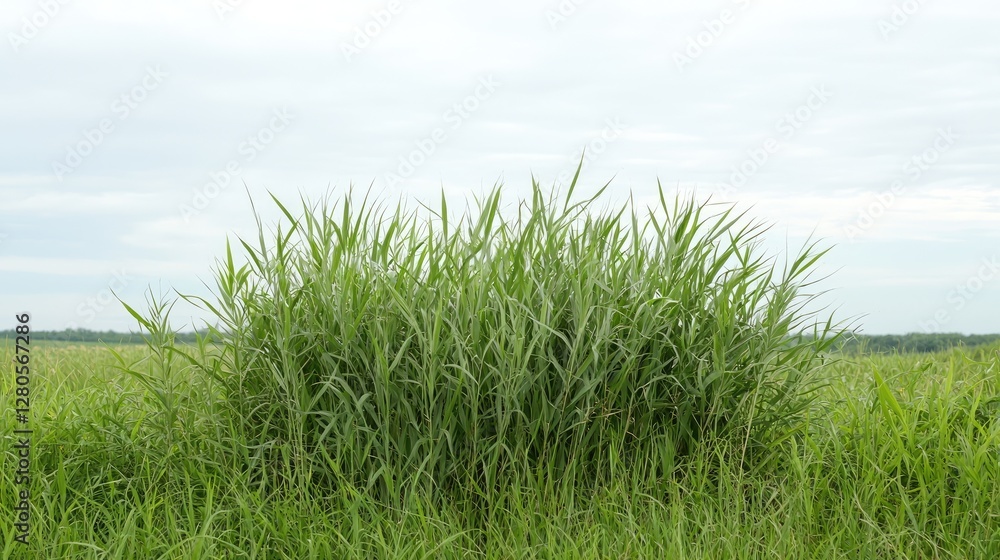 Lush green grass field under cloudy sky Lush green grass field under cloudy sky