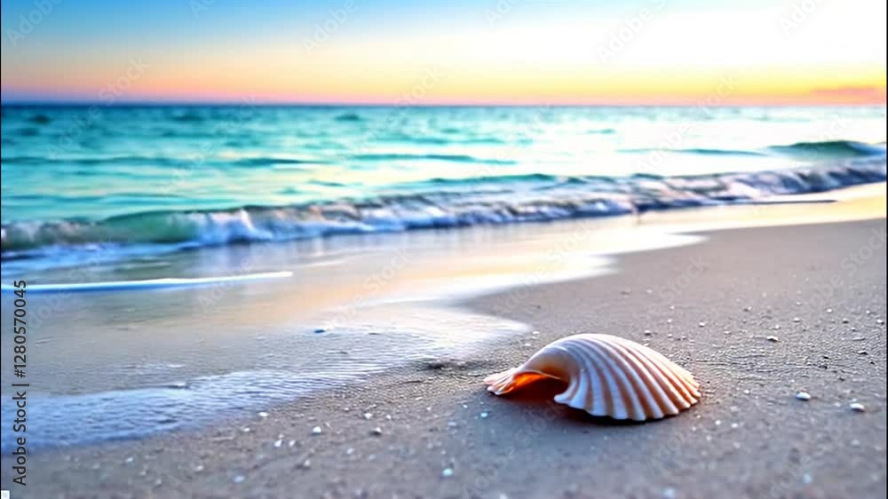 Seashell on the Beach at Sunset: A Serene Coastal Scene Seashell on the Beach at Sunset: A Serene Coastal Scene