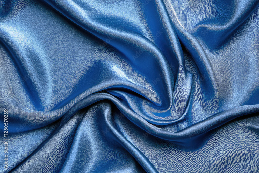 Obraz premium Silky blue fabric, Luxurious textile, Soft folds and creases, Shiny satin material, Smooth texture, Elegant drapery, Azure hue, Flowing curves, Glossy surface, High-end fashion fabric, Sensual fabric
