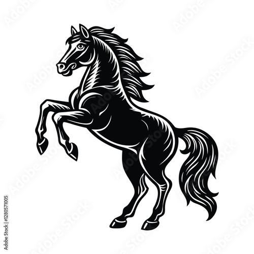 a horse standing and front two leg up in stylish pose.