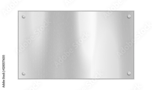 Silver plate. Metal plaque mockup. Steel frame. Vector rectangle.