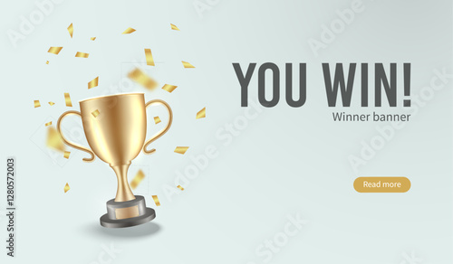 Victory Trophy with You Win Message, Award Cup and Prize Symbol for Success. Vector Illustration for Landing Page