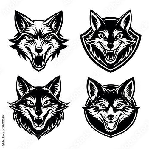 
contour icon, logo of a fox head with a grin in black color