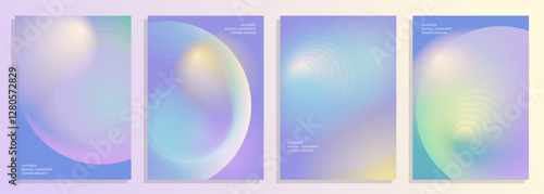 abstract colorful vivid layered radial gradient cover poster background design set.