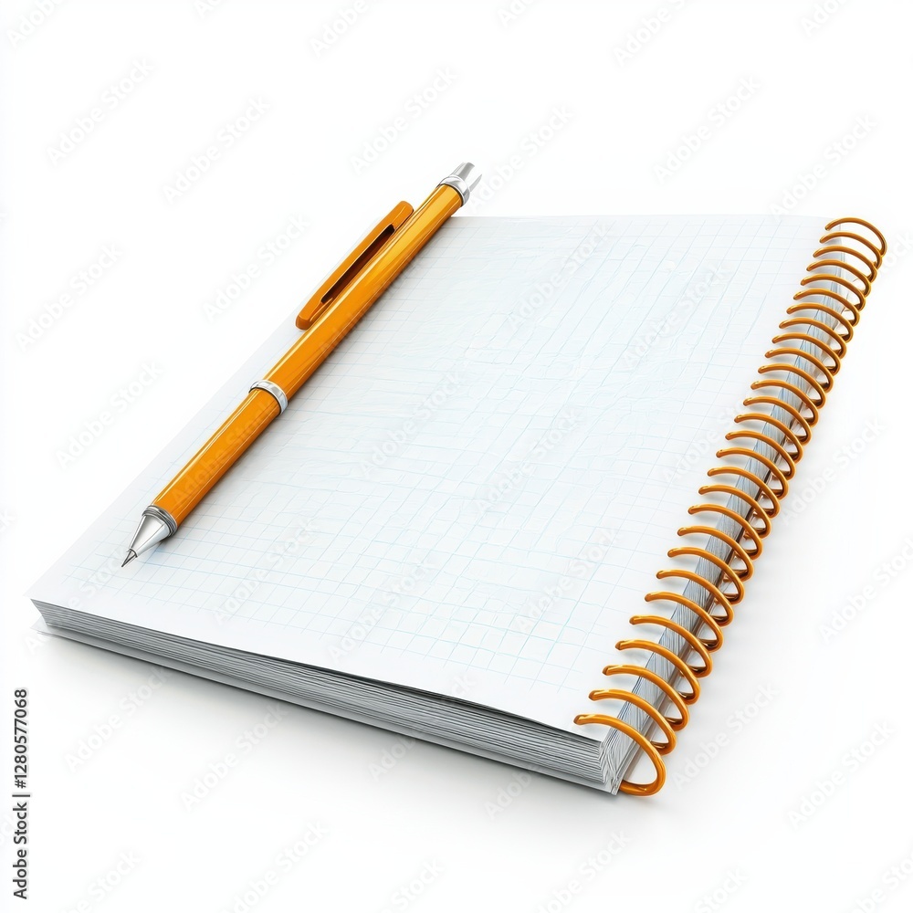 A simple, spiral-bound notebook with a blank page and an orange pen resting on top, ideal for notes or creative writing. A simple, spiral-bound notebook with a blank page and an orange pen resting on top, ideal for notes or creative writing.