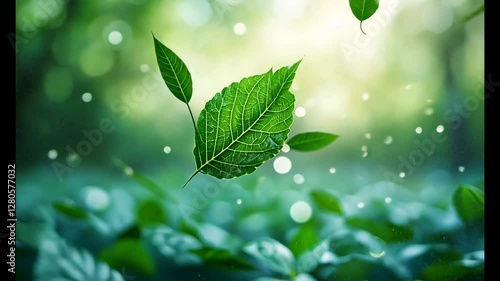 Close Up of Green Leaves Gliding Through Sunlit Forest with Soft Bokeh Background