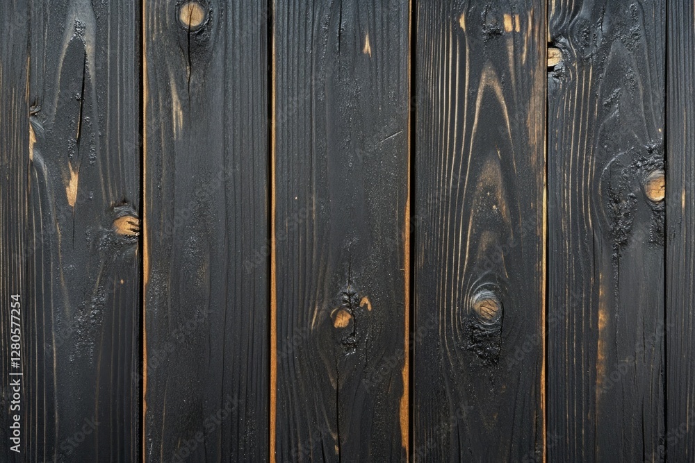 Fototapeta premium Dark wooden planks with knots texture. AI image