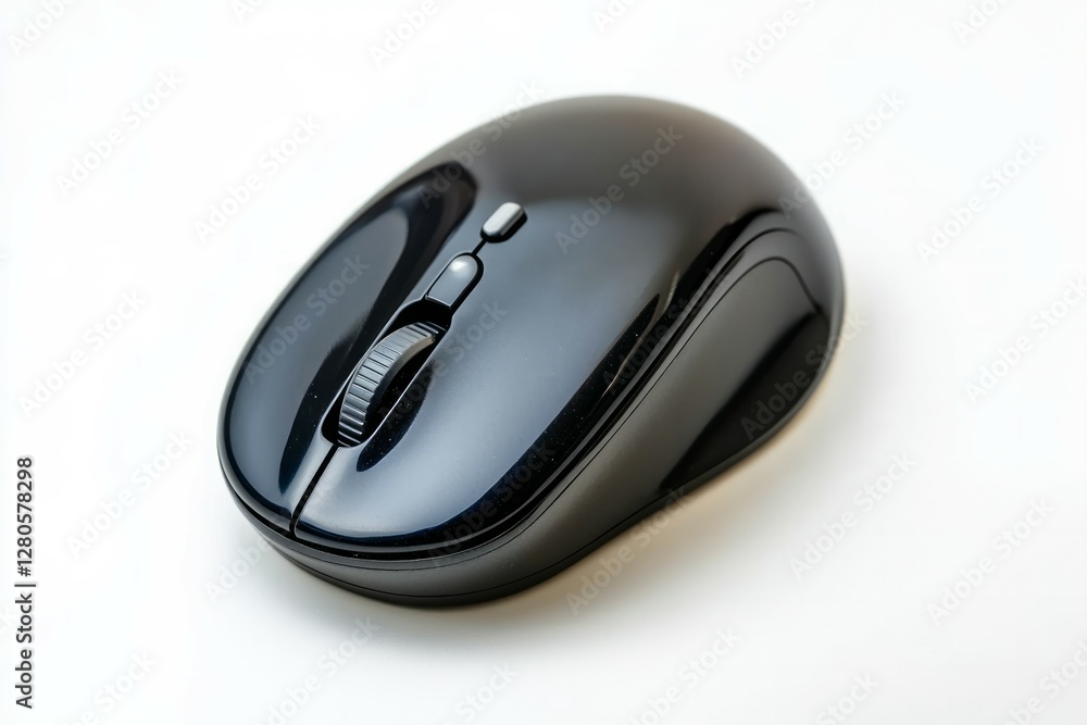 Black computer mouse with scroll wheel on white background. AI image Black computer mouse with scroll wheel on white background. AI image