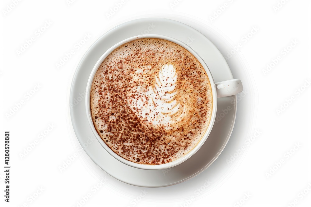 Cappuccino in white cup on saucer with cinnamon. AI image Cappuccino in white cup on saucer with cinnamon. AI image