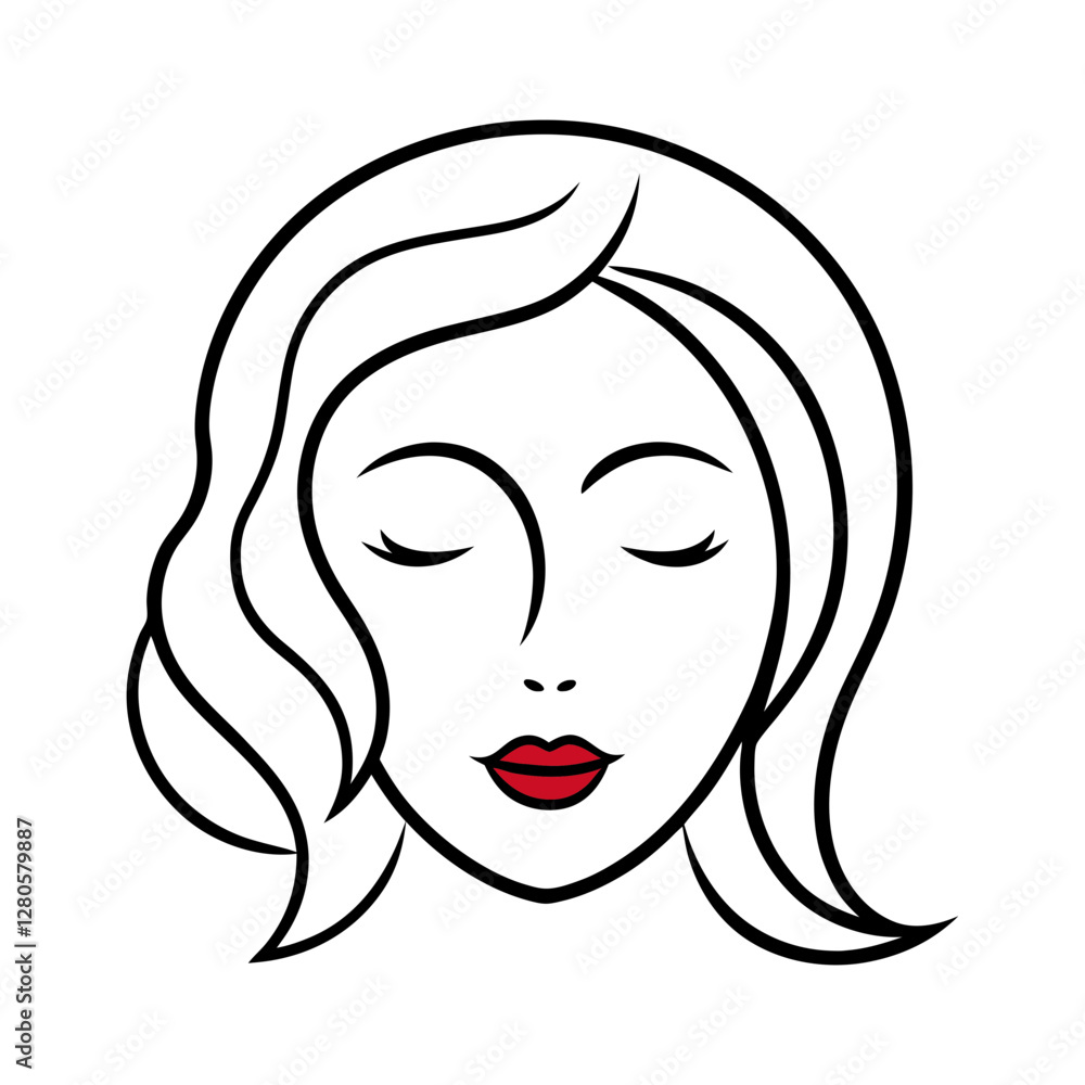 Abstract woman face with closed eye trace of lips illustration Abstract woman face with closed eye trace of lips illustration