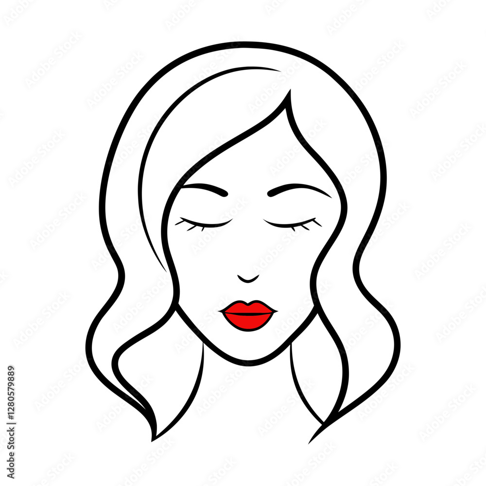 Abstract woman face with closed eye trace of lips illustration Abstract woman face with closed eye trace of lips illustration