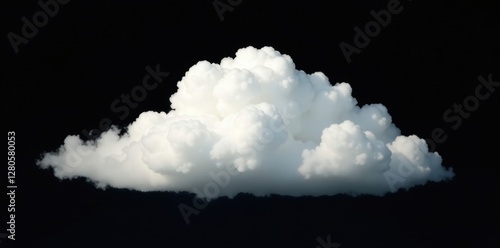 Isolated cumulus cloud, brilliant white on black , nature, backdrop, sky