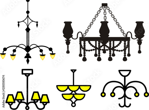 Chandelier Vector Set, Modern and Classic Hanging Lights, Ceiling Lamp Illustrations