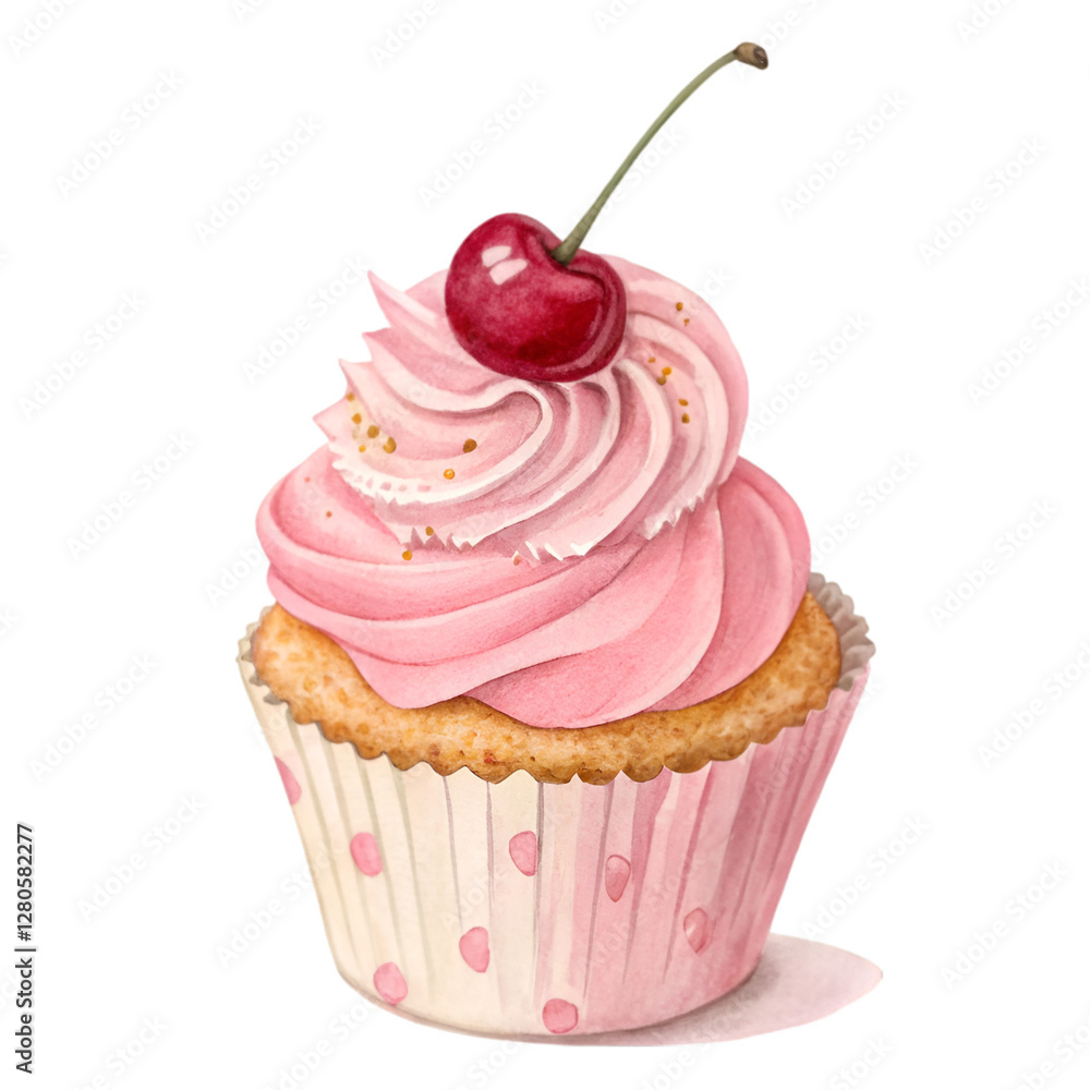 A cupcake with a strawberry on it and a white background Generated by Ai. A cupcake with a strawberry on it and a white background Generated by Ai.