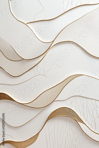 Modern abstract gold lines over a luxurious textured white background design.