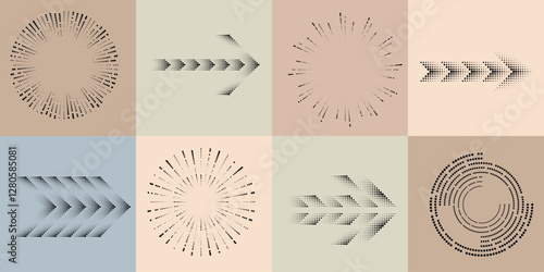 Art composition with halftone dots .Modern art design .Neutral color stripes .Transition dots. Geometric shape. Wall art
