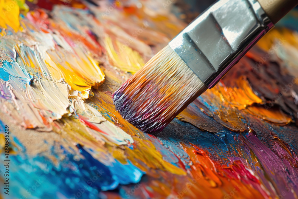 Artist brush mixed color oil painting on palette. Macro artist's palette. Palette with paintbrush. Artist paints a picture of oil paints. Art palette Artist brush mixed color oil painting on palette. Macro artist's palette. Palette with paintbrush. Artist paints a picture of oil paints. Art palette
