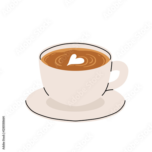 Set of cute Coffee Cups with Latte Art. Collection of coffee drinks with variety latte art heart, leaf, bear, cat, Flower. Cafe Bar or Coffee House Graphics. Vector Illustration