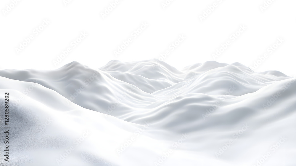 Obraz premium White snow drifts form rolling hills against a transparent background. The texture is smooth with subtle variations, PNG