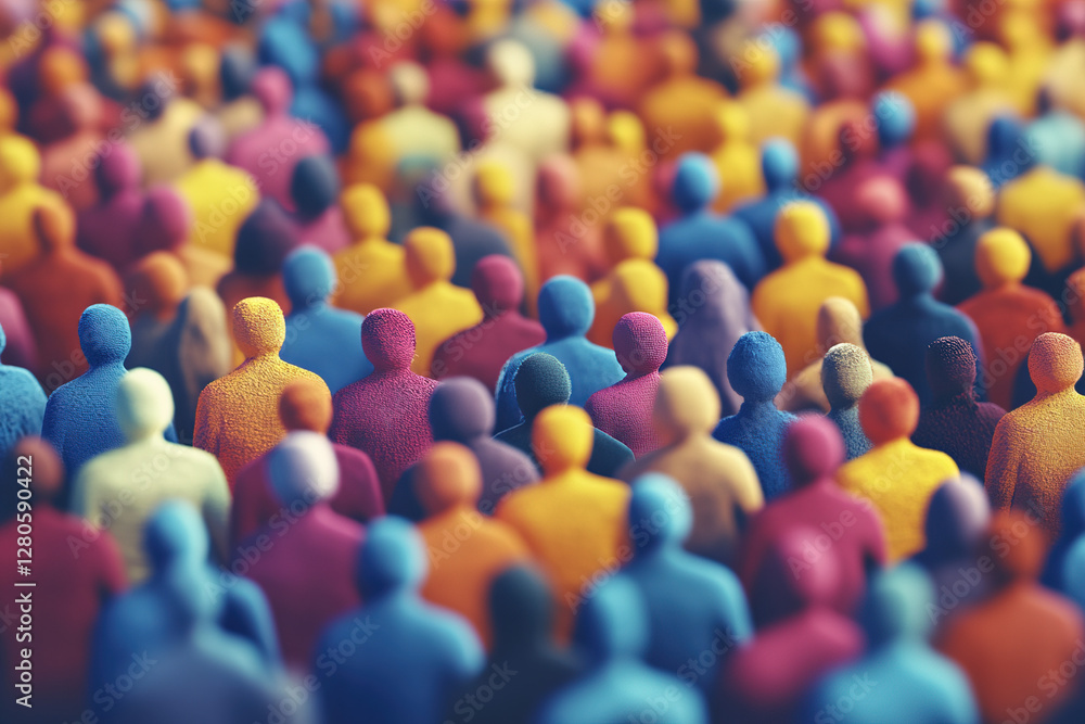 Obraz premium Diverse crowd of colorful figures in abstract representation during a vibrant gathering