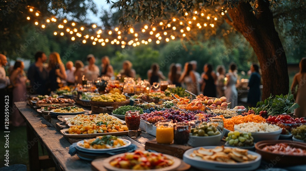 Elegant Backyard Party Table Set with Delicious Food and Decor Elegant Backyard Party Table Set with Delicious Food and Decor
