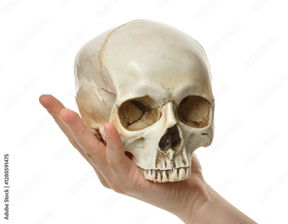 Obraz premium Skull human hand holding isolated on transparent background