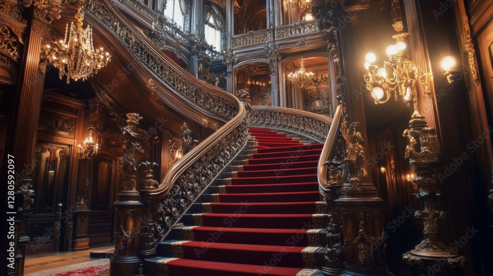 Fototapeta premium Opulent Grand Staircase in a Historic Mansion