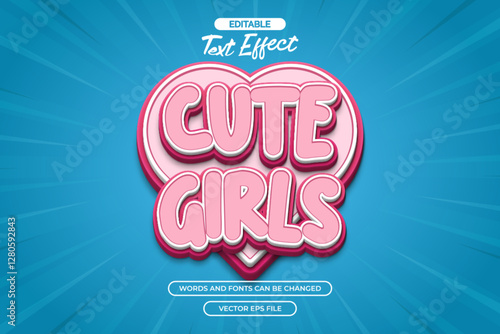 Cute  girl editable text effect with blue comic background