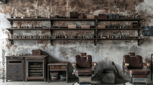 Vintage Barber Shop Interior - Rustic Industrial Charm