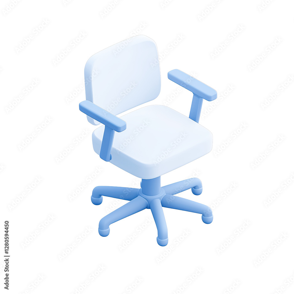 A simple, modern office chair with a light blue frame and a white seat, designed for comfort and mobility. A simple, modern office chair with a light blue frame and a white seat, designed for comfort and mobility.