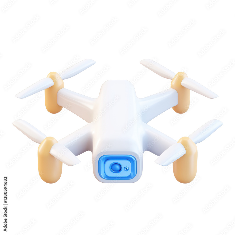 A compact, white drone with four propellers and a blue camera lens, designed for aerial photography and recreation. A compact, white drone with four propellers and a blue camera lens, designed for aerial photography and recreation.