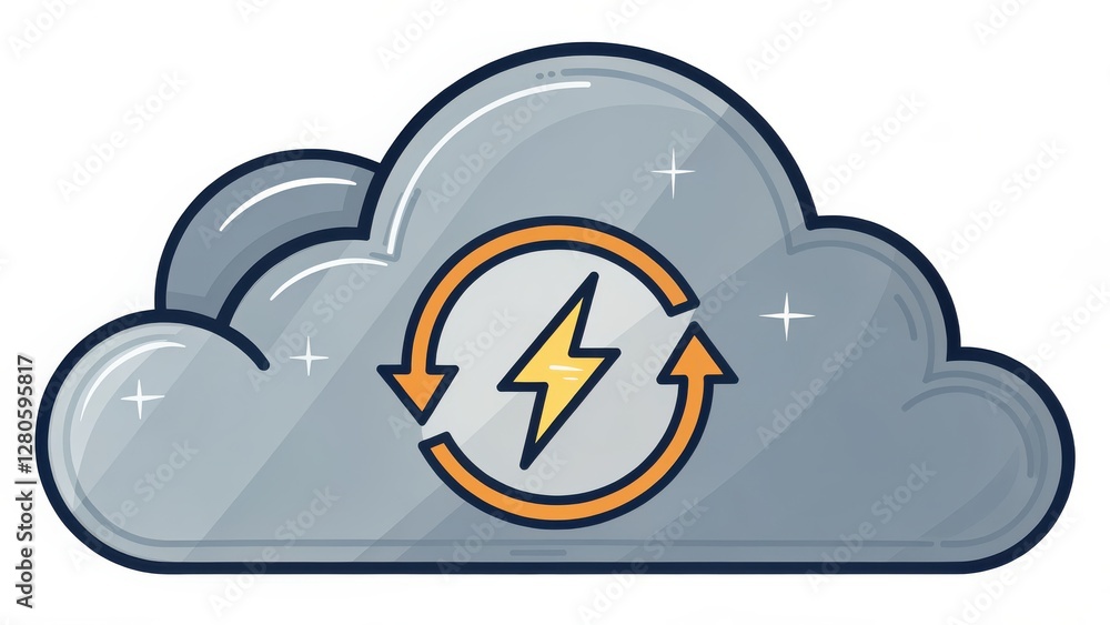 A stylized cloud with arrows and a lightning bolt, symbolizing energy or power, possibly related to renewable energy or cloud computing. A stylized cloud with arrows and a lightning bolt, symbolizing energy or power, possibly related to renewable energy or cloud computing.