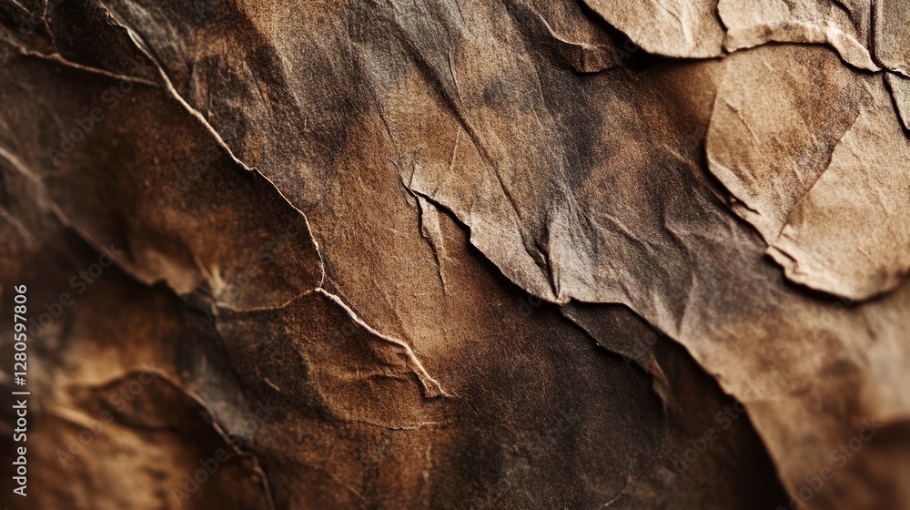 Crumpled texture, organic pattern, brown surfaces, abstract design, rustic background, detailed close-up, vintage style Crumpled texture, organic pattern, brown surfaces, abstract design, rustic background, detailed close-up, vintage style