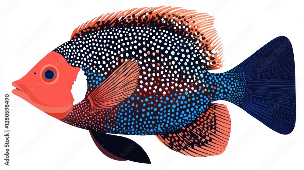 Fototapeta premium Colorful fish illustration, profile view, isolated, aquatic creature