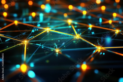 Futuristic glowing grid background with neon lines and vibrant intersections creating a sense of depth and movement