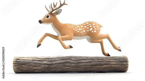 Obraz na płótnie Animated deer leaping over log forest 3d model playful side view w salonie