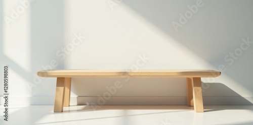 Clean, light-colored wooden bench, smooth surface , isolated, background, design