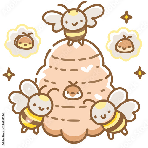 Pets on a farm Cute bees buzzing around a hive in doodle style