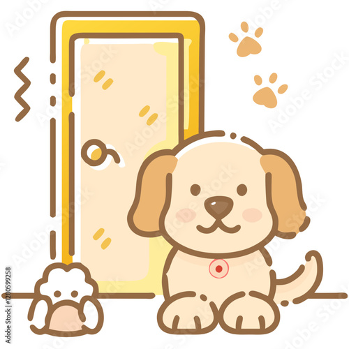 Pets on a farm Cute dog waiting by the door in doodle style