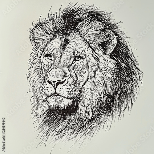 Wallpaper Mural Majestic lion with detailed mane in black and white drawing Torontodigital.ca