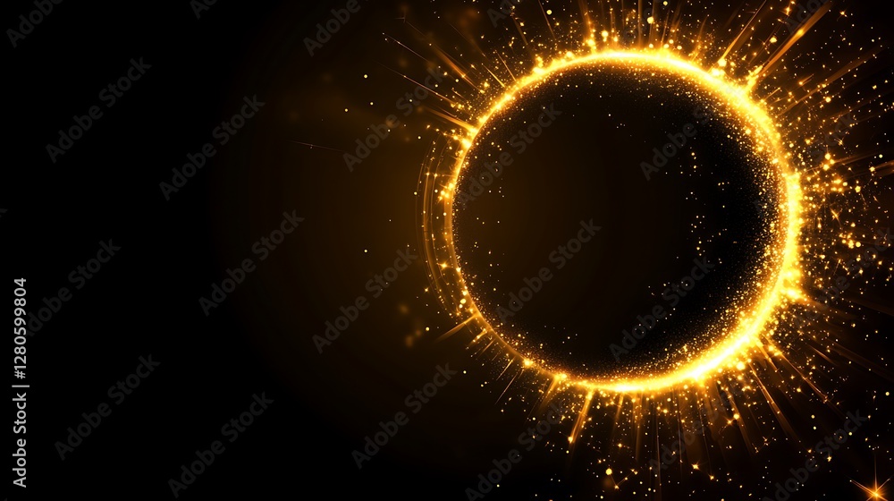 Fototapeta premium Golden Sparkles Create a Circular Light Burst Design