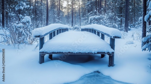 Wallpaper Mural A small wooden bridge covered in snow, spanning across a frozen stream in the Arctic taiga. Torontodigital.ca