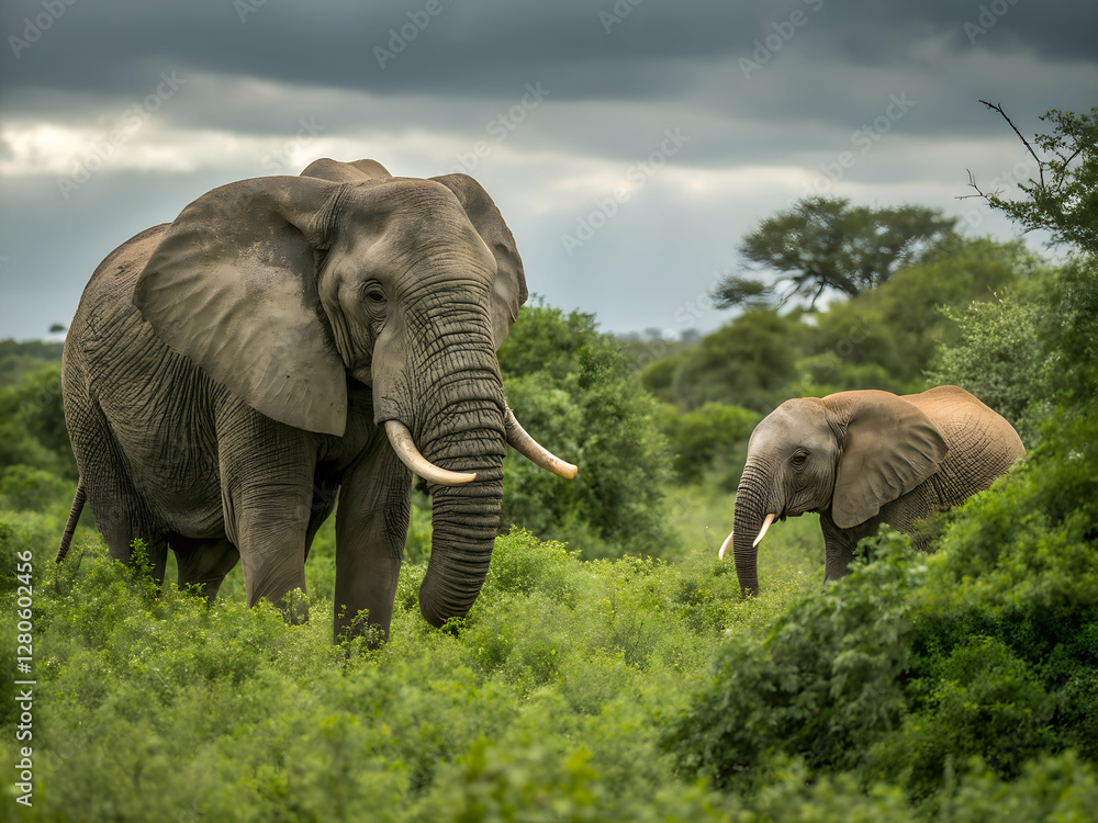 Fototapeta premium Two African Elephants in Natural Habitat