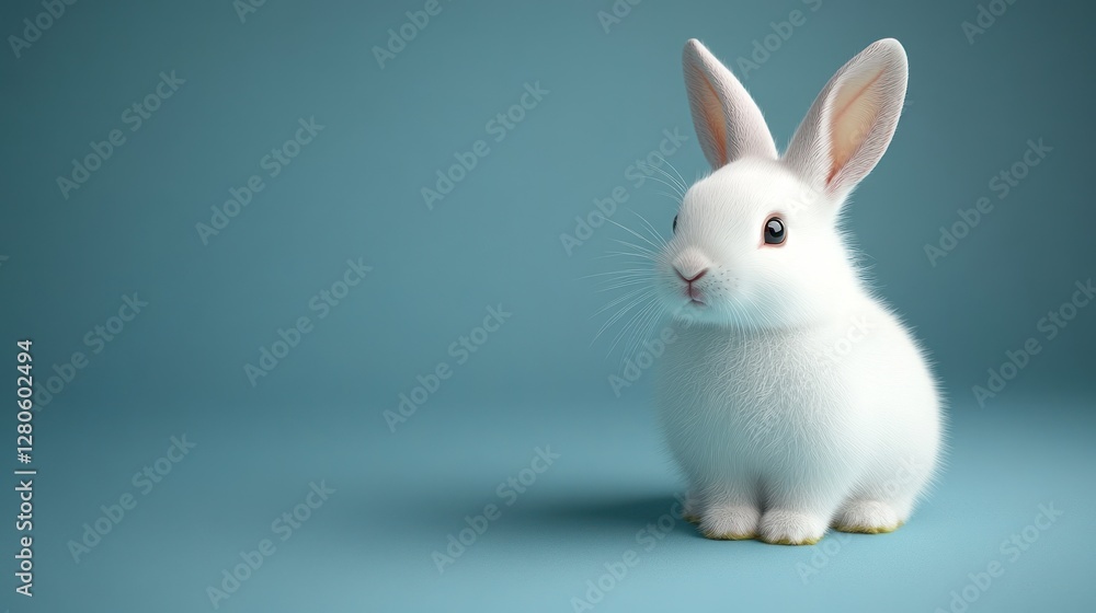 Obraz premium Cute White Rabbit on Teal Background