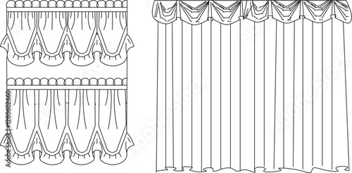 vector sketch illustration silhouette design curtain cloth partition room  