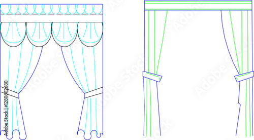 vector sketch illustration silhouette design curtain cloth partition room 